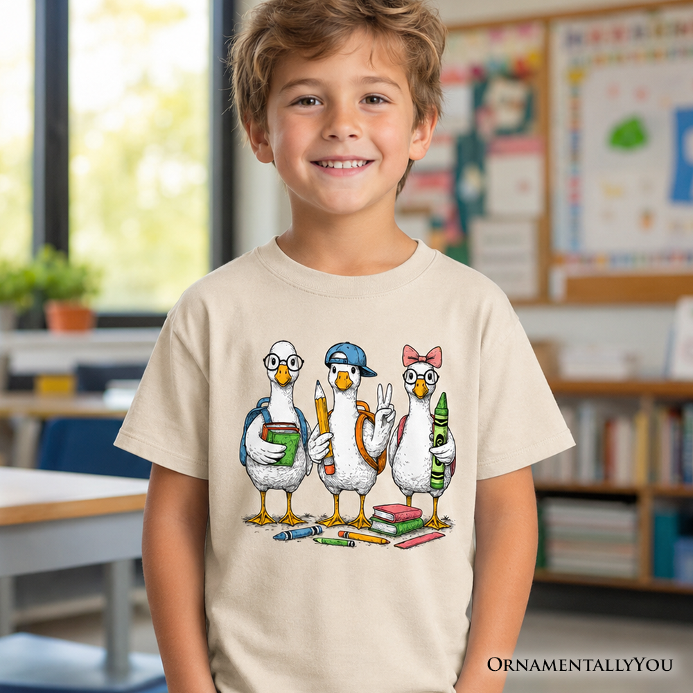 Kids Goose Back to School T-Shirt, Cute Youth Student Classroom Tee - Grazingbelles