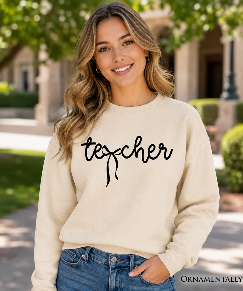 Teacher Coquette Bow Sweatshirt, Minimalist Back to School Sweater