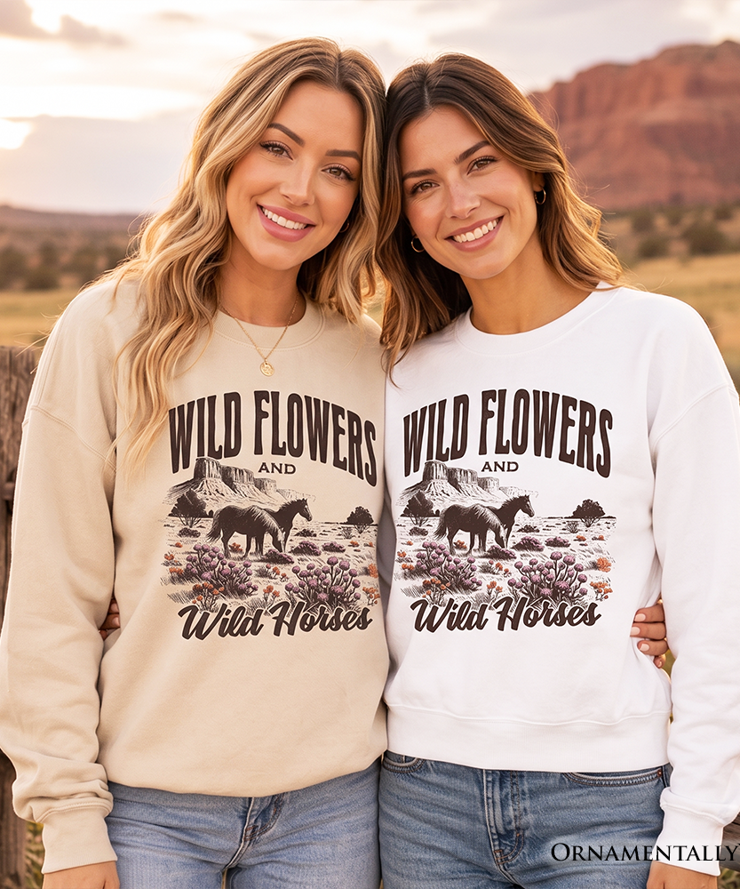 Wild Flowers and Wild Horses Sweatshirt, Retro Western Sweater for Free-Spirited Women