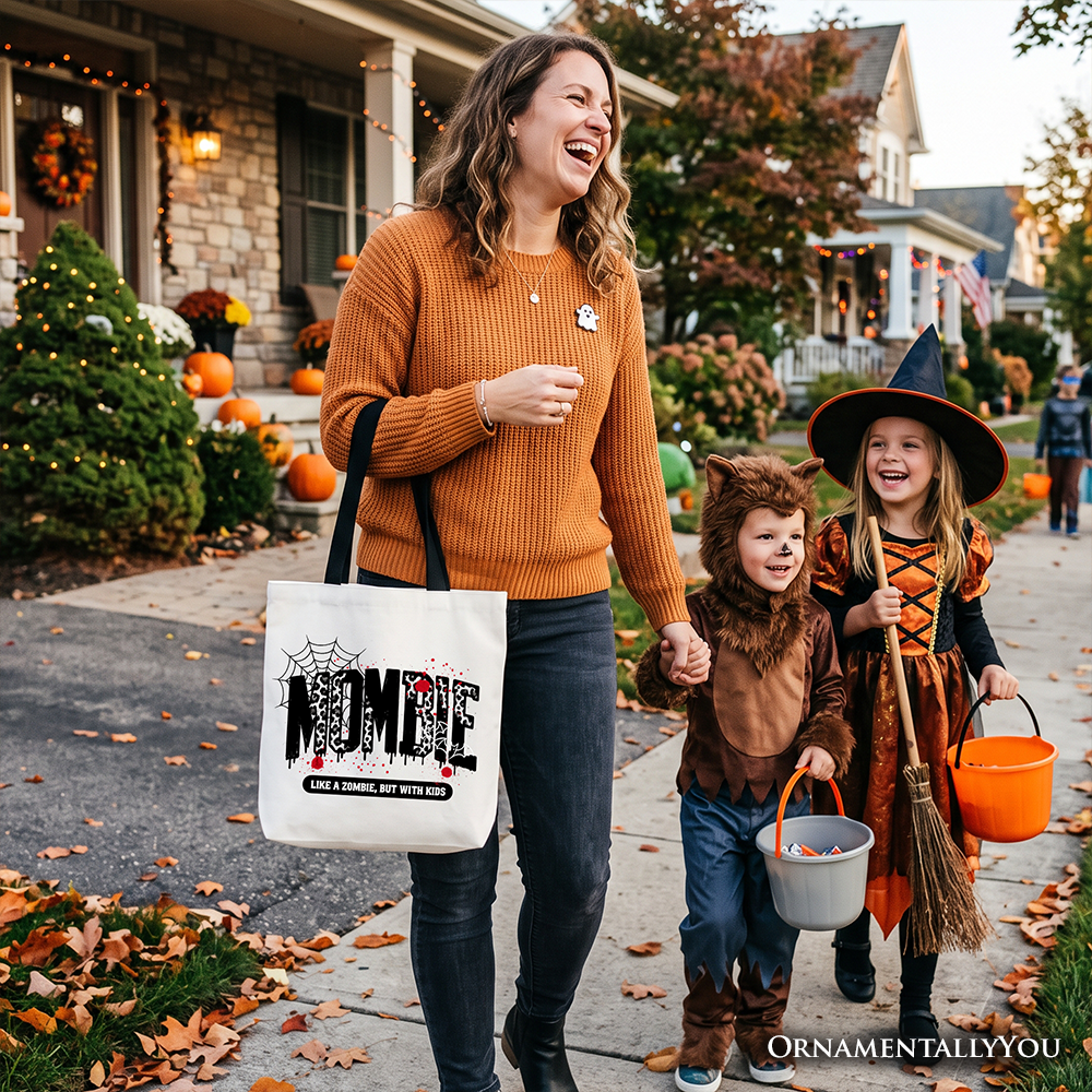 Mombie Like a Zombie But With Kids Tote Bag, Funny Halloween Mom Horror Gift Shopper - Grazingbelles
