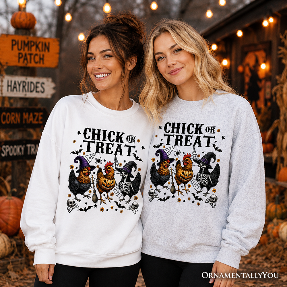 Chick or Treat Chicken Sweatshirt, Funny Farmhouse Halloween Sweate - Grazingbelles