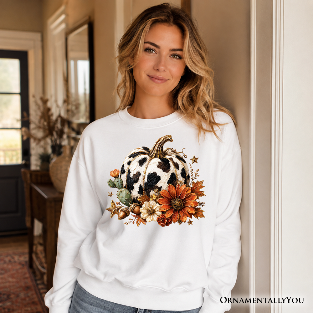 Cow Pumpkin Floral Sweatshirt, Western Autumn Harvest Sweater - Grazingbelles