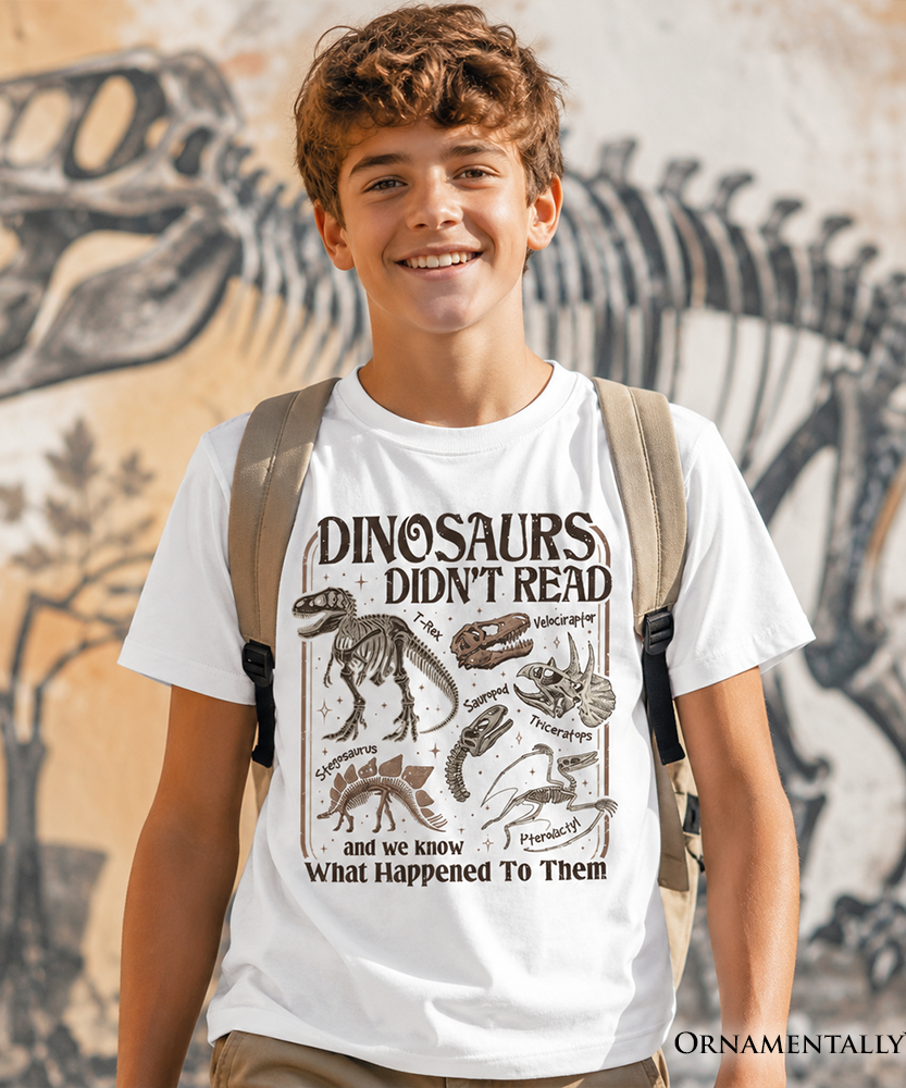 Kids Dinosaurs Didn't Read T-Shirt, Funny Youth Tee for Book Lovers - Grazingbelles