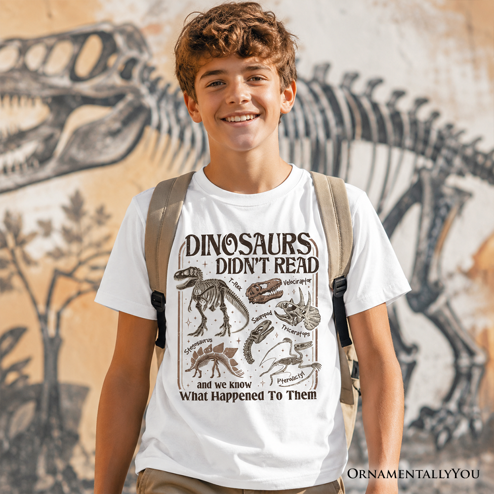 Kids Dinosaurs Didn't Read T-Shirt, Funny Youth Tee for Book Lovers - Grazingbelles