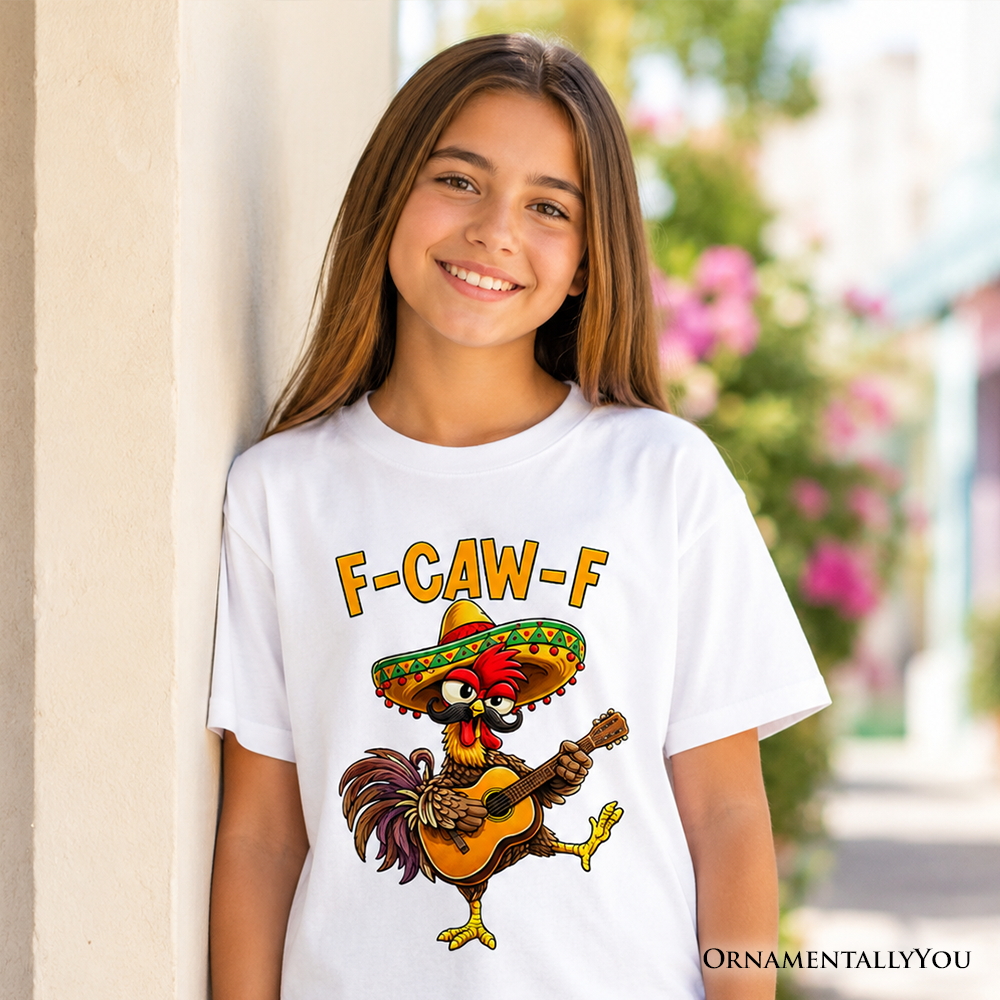 Kids F-CAW-F Rooster Cinco De Mayo T-Shirt, Funny Mexican Youth Tee - Grazingbelles