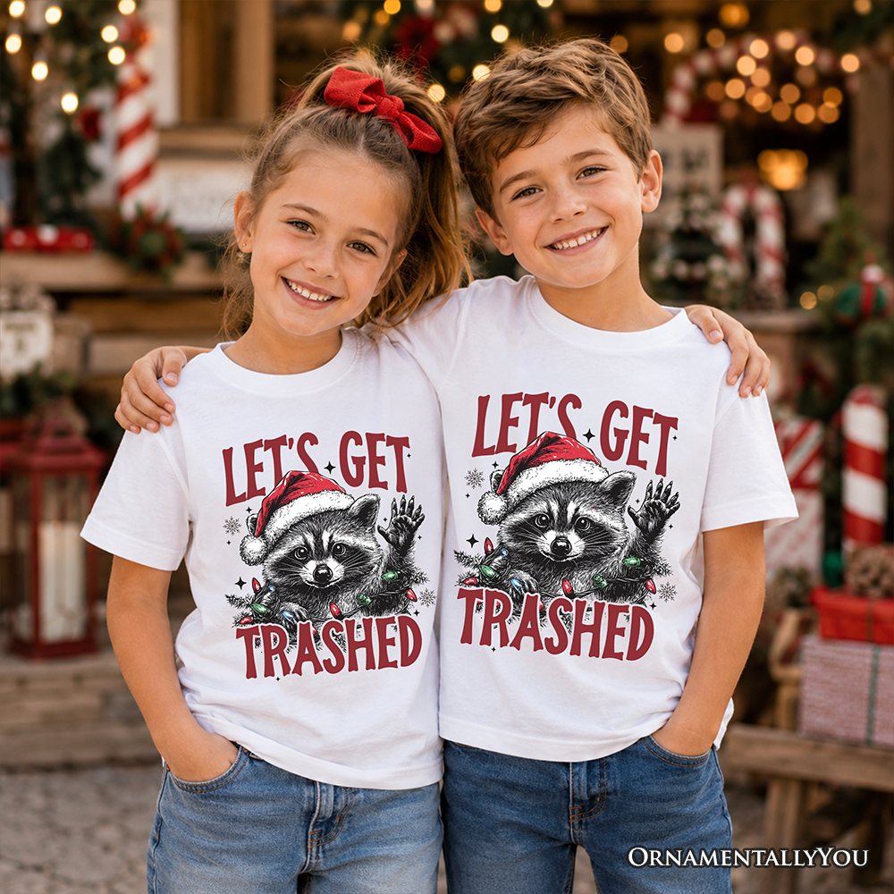 Kids Let's Get Trashed Christmas Raccoon T-Shirt, Funny Youth Tee - Grazingbelles