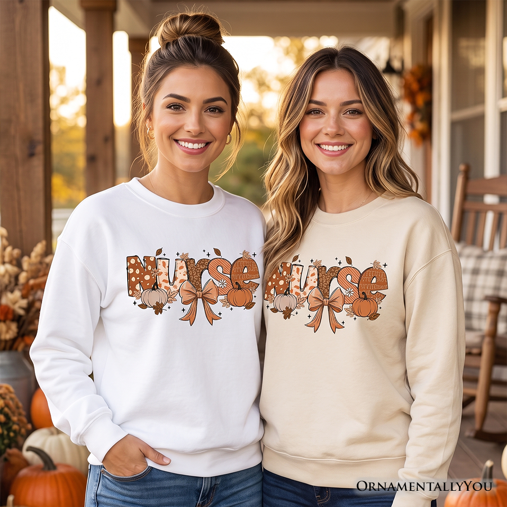 Nurse Coquette Autumn Sweatshirt, Cozy Fall Pumpkins Sweater for Healthcare Heroes - Grazingbelles