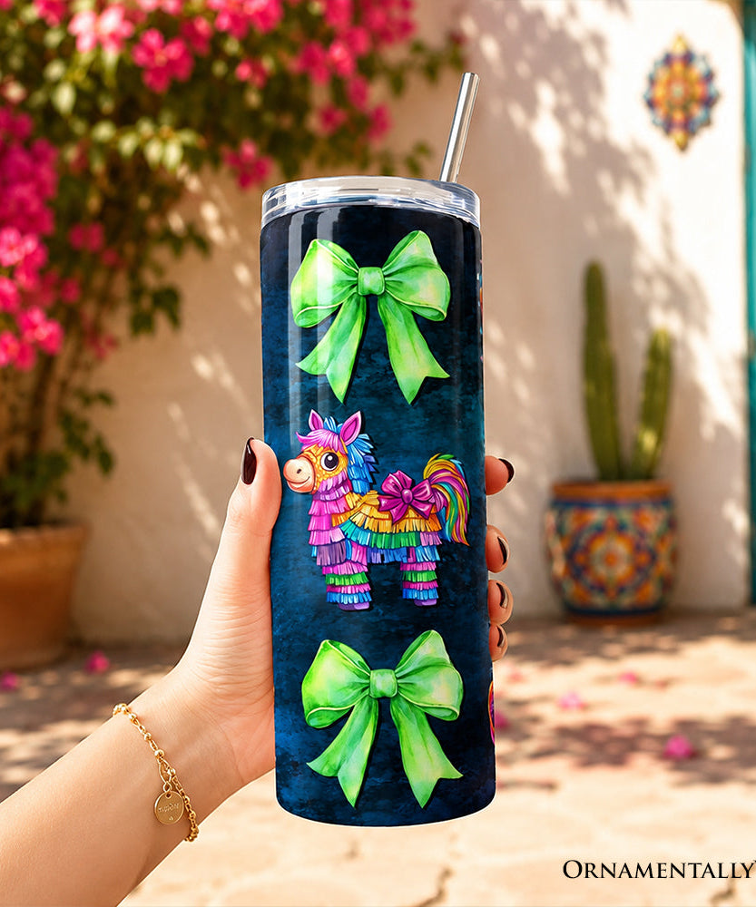 Cinco De Mayo Coquette Bow 20oz Personalized Tumbler With Lid and Stainless Steel Straw, Mexican Fiesta Maracas Gift Cup - Grazingbelles