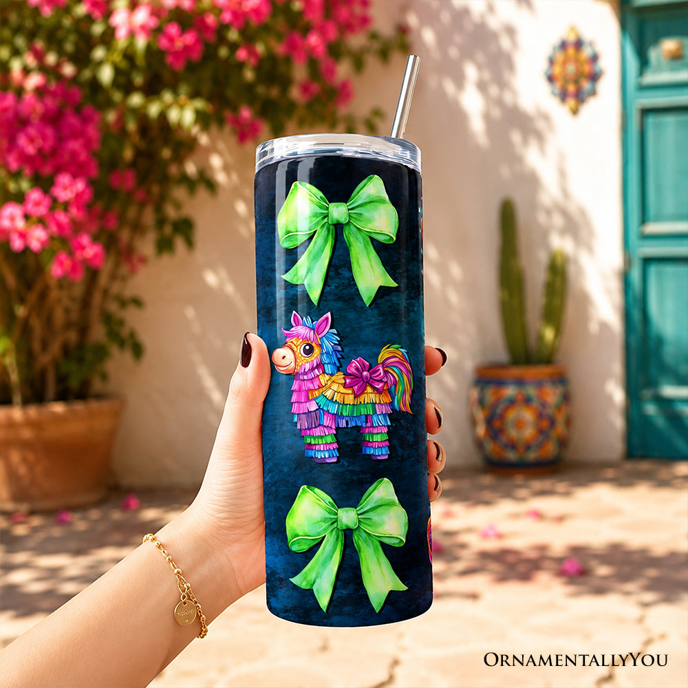 Cinco De Mayo Coquette Bow 20oz Personalized Tumbler With Lid and Stainless Steel Straw, Mexican Fiesta Maracas Gift Cup - Grazingbelles