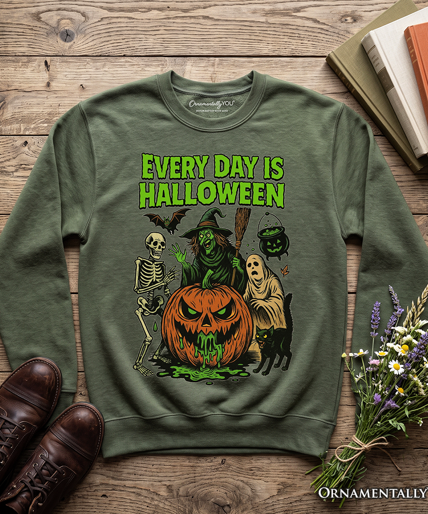 Every Day Is Halloween Sweatshirt, Vintage Pumpkin Witch Spooky Sweater for Eternal Spook Enthusiasts - Grazingbelles