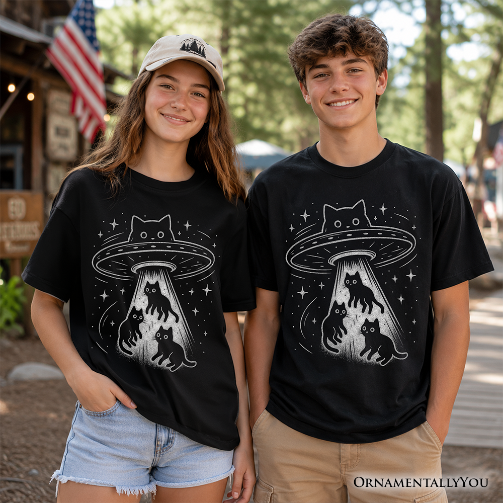 Kids Alien Cat Abduction T-Shirt, Funny Youth UFO Space Cats Cosmic Tee - Grazingbelles