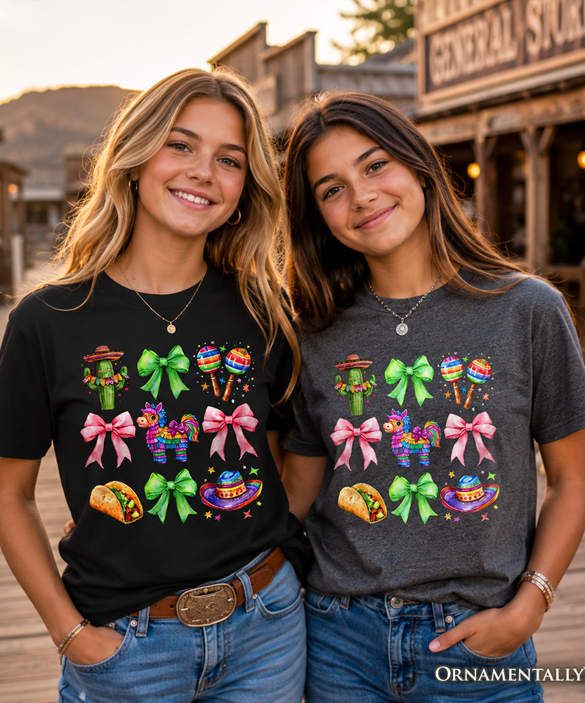 Kids Cinco De Mayo Coquette Bow T-Shirt, Mexican Fiesta Maracas Youth Tee - Grazingbelles