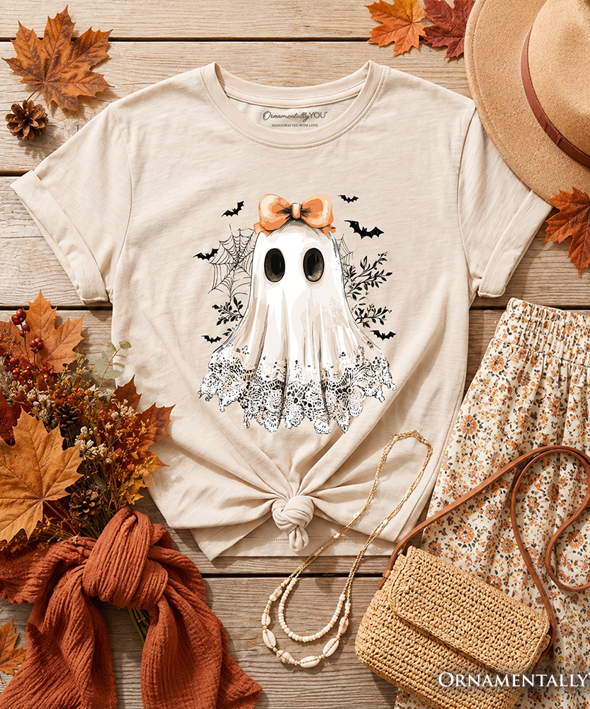 Kids Coquette Ghost T-Shirt, Cute Halloween Tee for Youth Girls