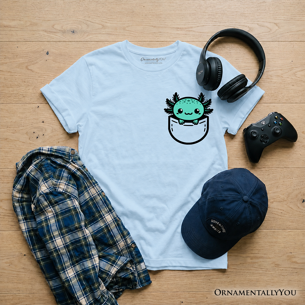 Kids Cute Pocket Blue Axolotl T-Shirt, Salamander Animal Tee for Youth - Grazingbelles