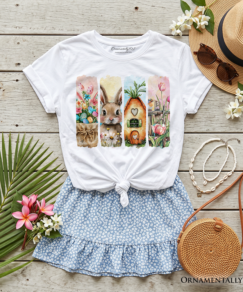 Kids Easter Bunny Floral Brushstroke T-Shirt, Spring Pastel Coquette Tee for Youth - Grazingbelles