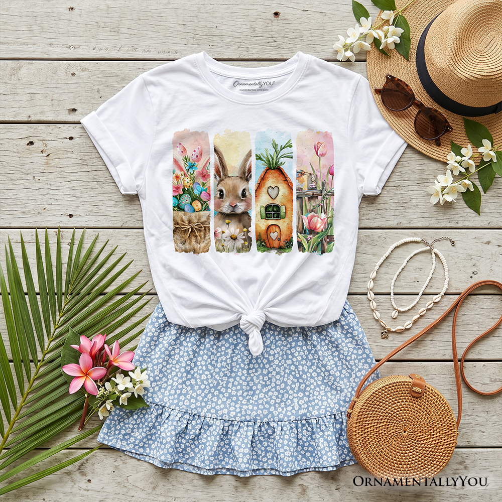 Kids Easter Bunny Floral Brushstroke T-Shirt, Spring Pastel Coquette Tee for Youth - Grazingbelles