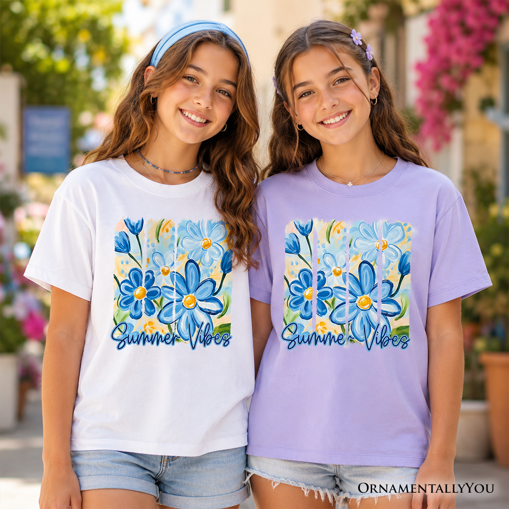 Kids Summer Vibes Brushstroke Flowers T-Shirt, Youth Aesthetic Tee - Grazingbelles