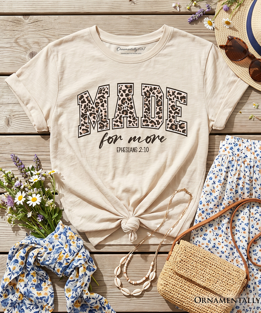 Made For More Kids Christian T-Shirt, Ephesians 2:10 Leopard Faith Bible Verse Easter Tee for Youth - Grazingbelles