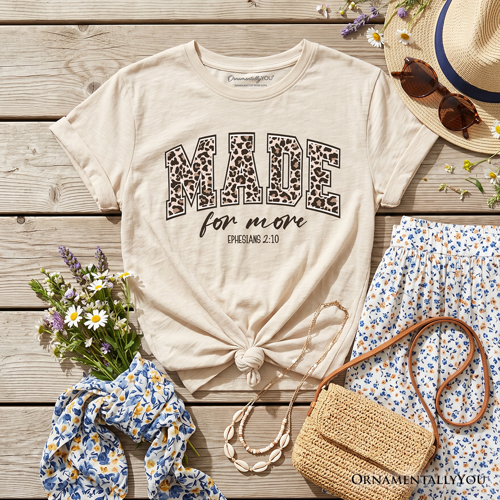 Made For More Kids Christian T-Shirt, Ephesians 2:10 Leopard Faith Bible Verse Easter Tee for Youth - Grazingbelles