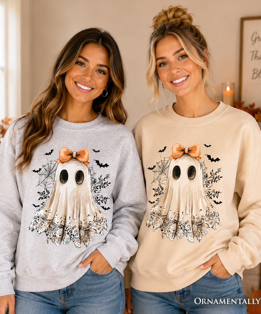 Coquette Ghost Sweatshirt, Cute Halloween Sweater for Girly Ghouls - Grazingbelles