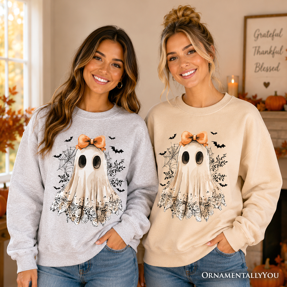 Coquette Ghost Sweatshirt, Cute Halloween Sweater for Girly Ghouls - Grazingbelles