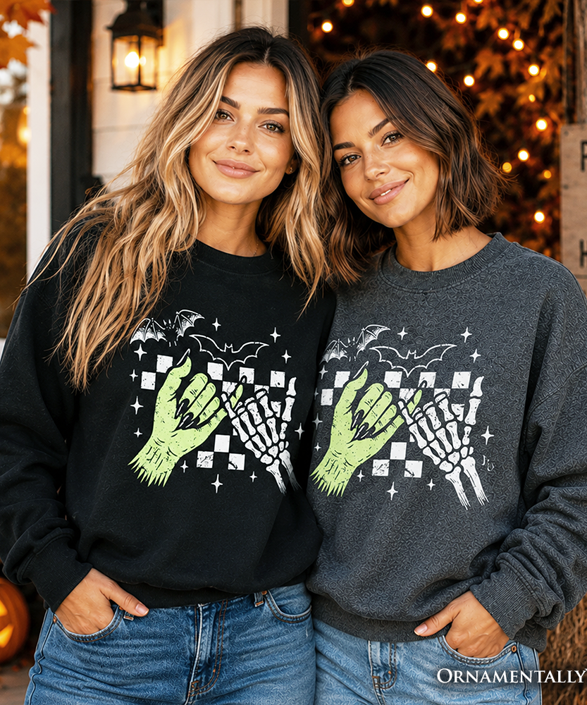 Monster Skeleton Pinky Promise Sweatshirt, Funny Spooky Halloween Sweater - Grazingbelles