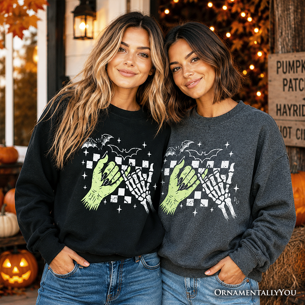 Monster Skeleton Pinky Promise Sweatshirt, Funny Spooky Halloween Sweater - Grazingbelles