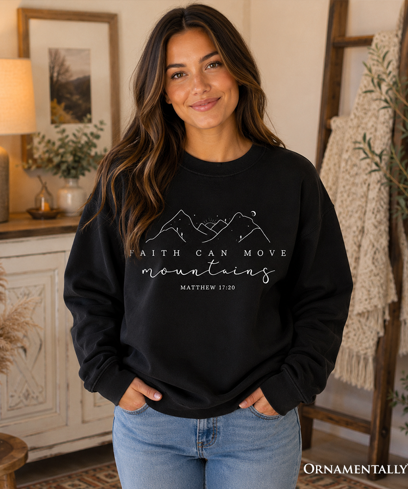 Faith Can Move Mountains Matthew 17:20 Christian Sweatshirt, Minimalist Mountain Religious Sweater - Grazingbelles