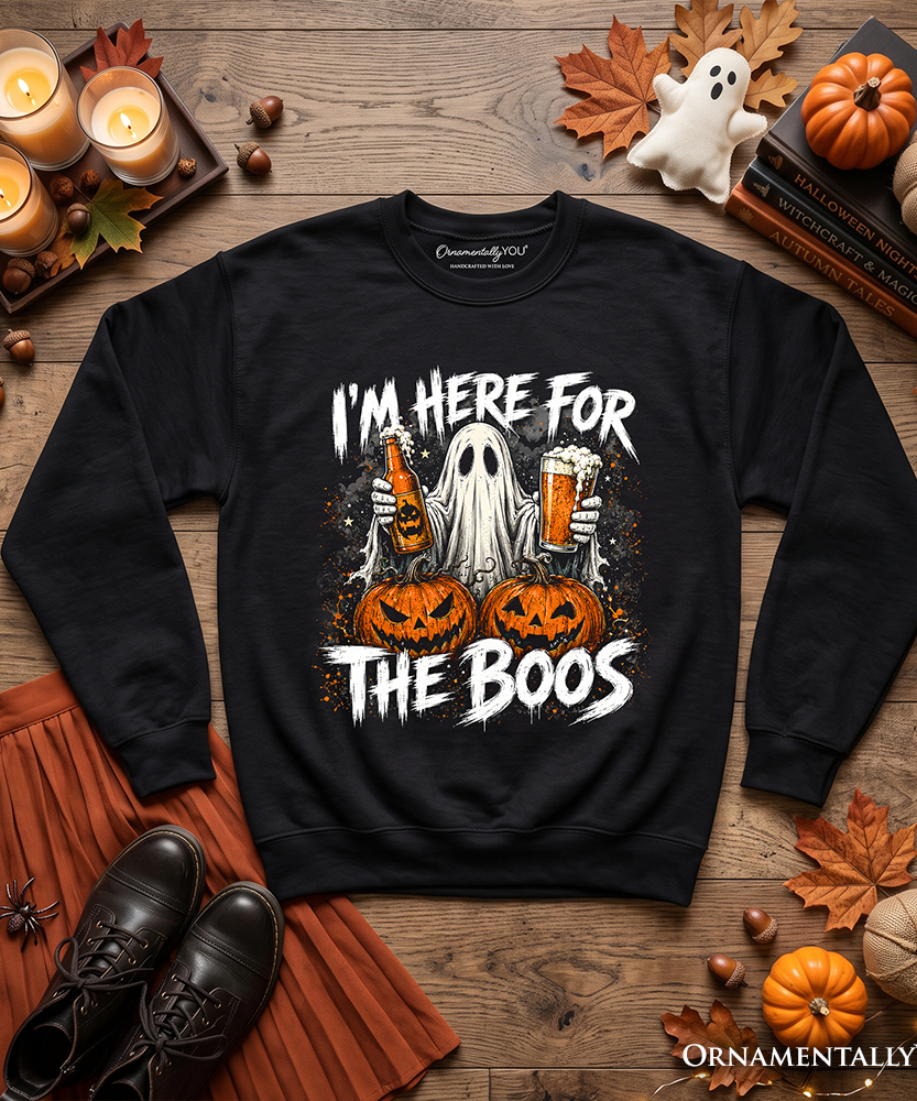 I'm Here for the Boos Ghost Sweatshirt, Funny Halloween Beer Pumpkin Sweater - Grazingbelles