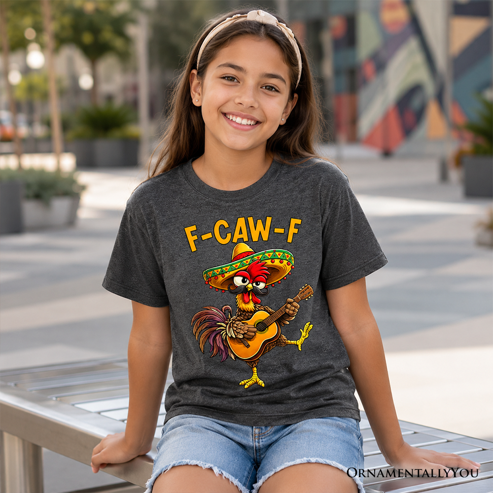 Kids F-CAW-F Rooster Cinco De Mayo T-Shirt, Funny Mexican Youth Tee - Grazingbelles