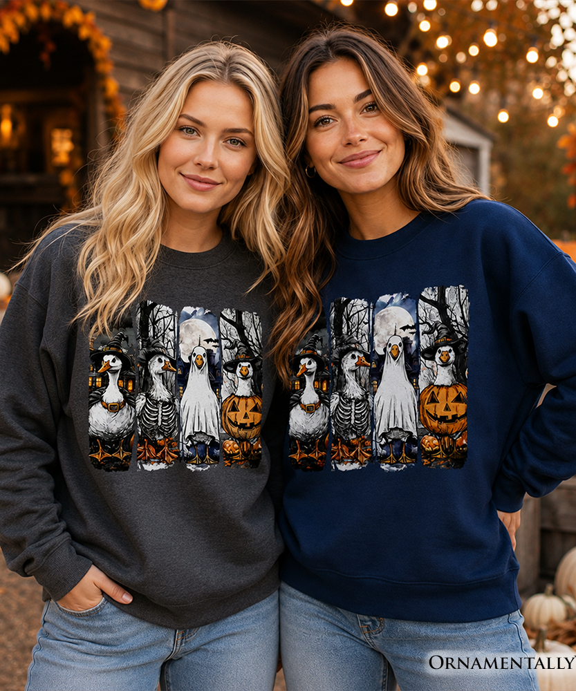 Halloween Goose in Costume Sweatshirt, Spooky Fall Geese Sweater for Bird Enjoyers