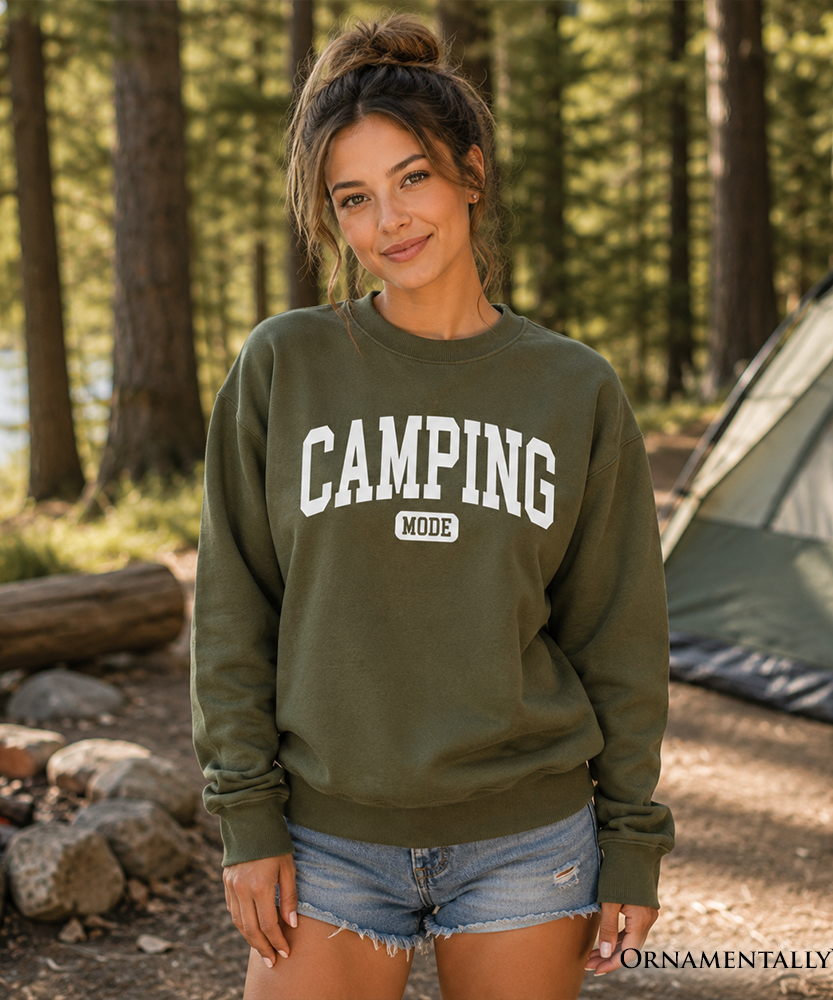 Camping Mode Varsity Sweatshirt, Minimalist Outdoors Sweater - Grazingbelles