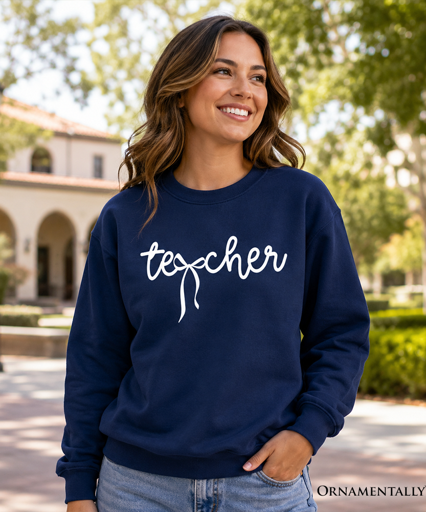 Teacher Coquette Bow Sweatshirt, Minimalist Back to School Sweater