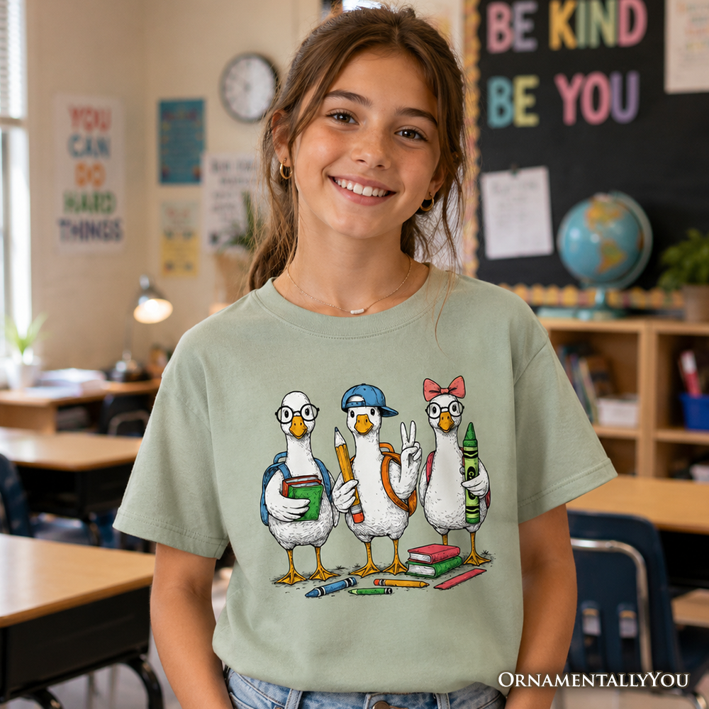Kids Goose Back to School T-Shirt, Cute Youth Student Classroom Tee - Grazingbelles