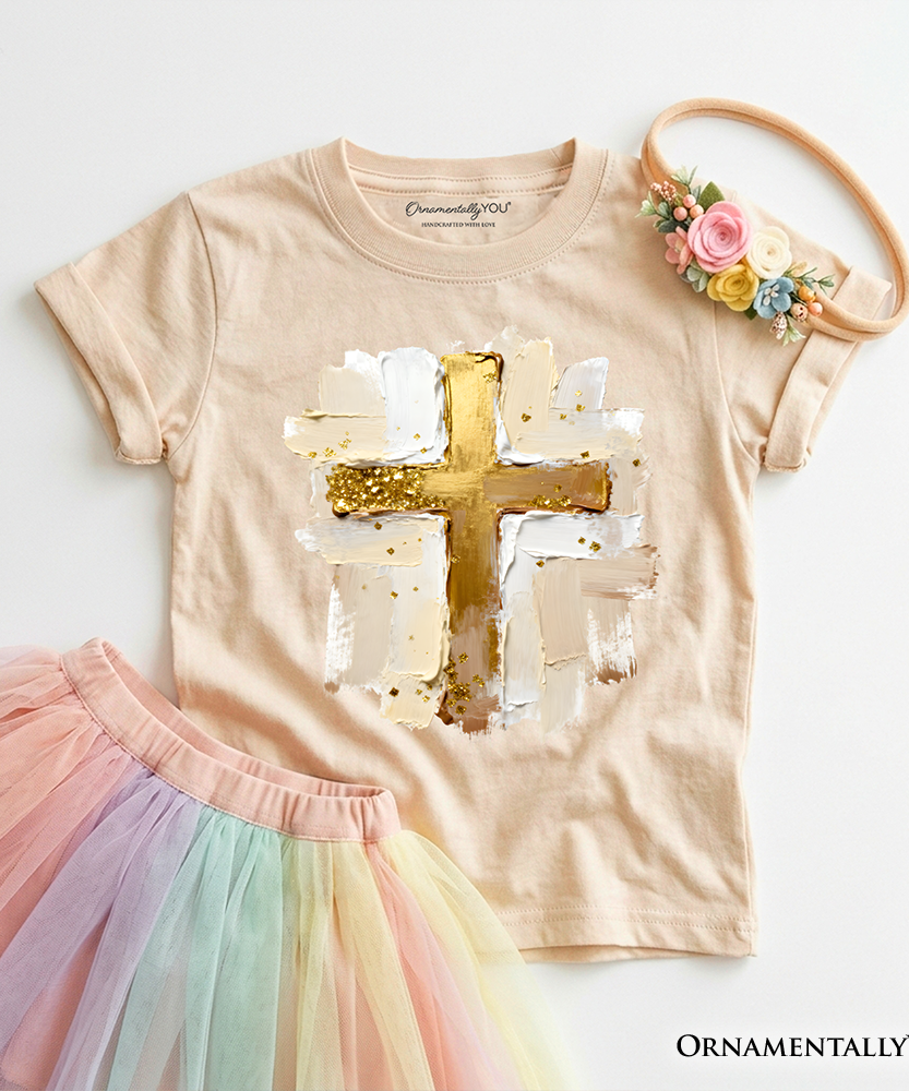 Kids Oil Brushstroke Cross T-Shirt, Christian Faith Jesus Easter Tee for Youth