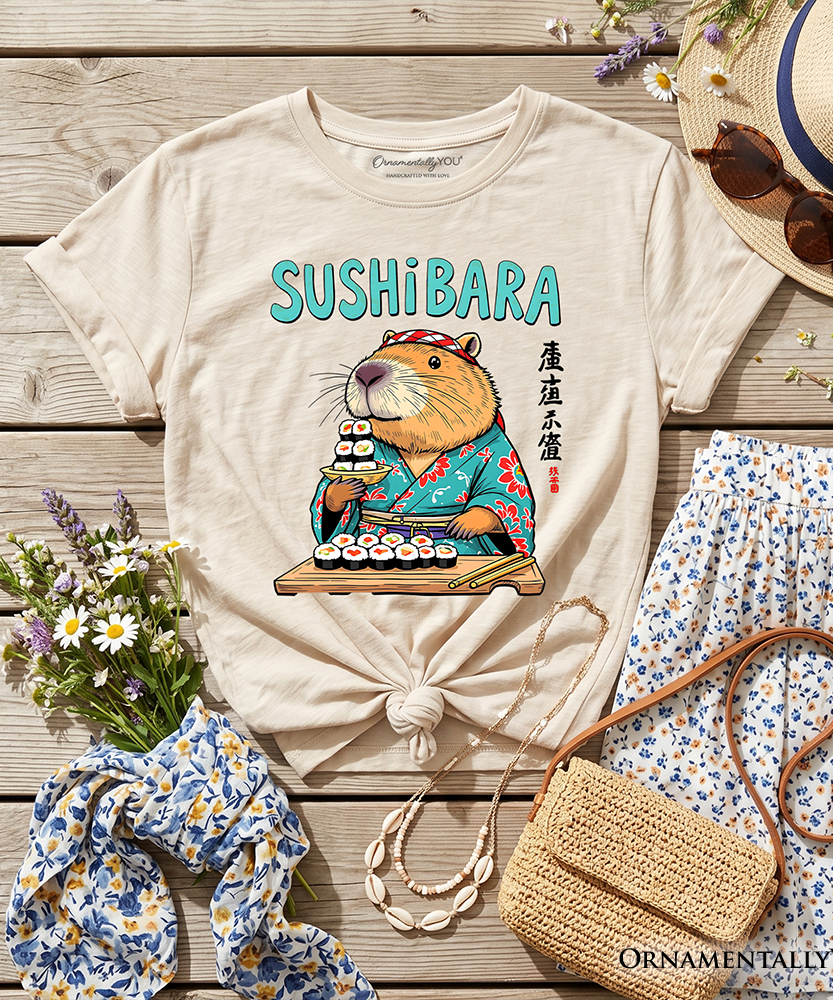 Sushibara Capybara Kids T-Shirt, Funny Sushi Animal Tee for Youth