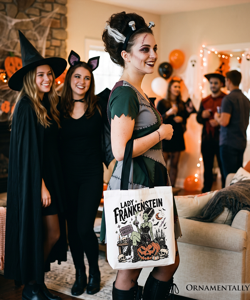 Lady Frankenstein Tote Bag, Vintage Gothic Beautifully Undead Halloween Gift Shopper