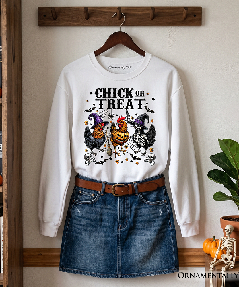 Chick or Treat Chicken Sweatshirt, Funny Farmhouse Halloween Sweate - Grazingbelles