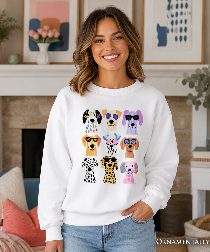 Colorful Dogs Sweatshirt, Animals Breeds Summer Sweater - Grazingbelles