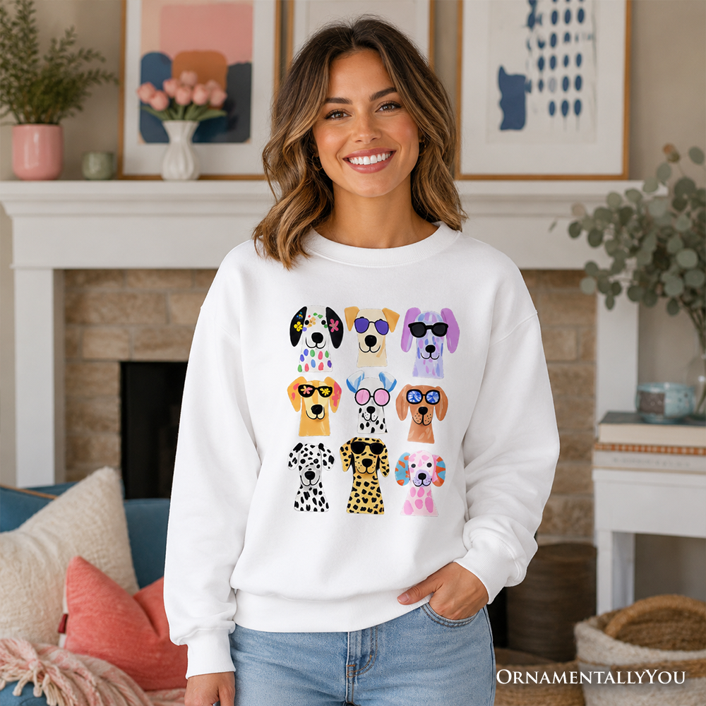 Colorful Dogs Sweatshirt, Animals Breeds Summer Sweater - Grazingbelles