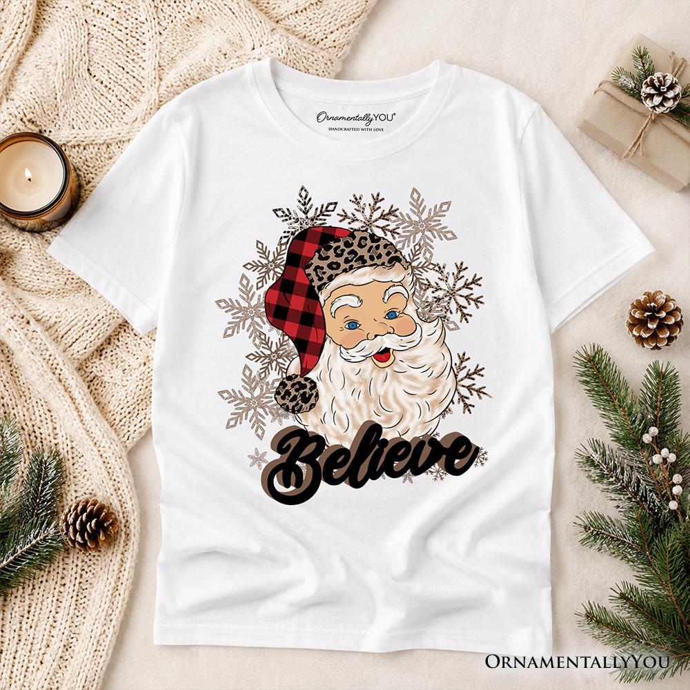 Kids Believe Santa Buffalo Plaid T-Shirt, Retro Christmas Youth Tee - Grazingbelles