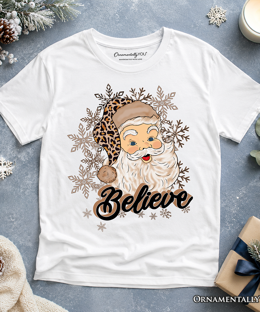 Kids Believe Santa Cheetah Leopard T-Shirt, Retro Christmas Youth Tee - Grazingbelles