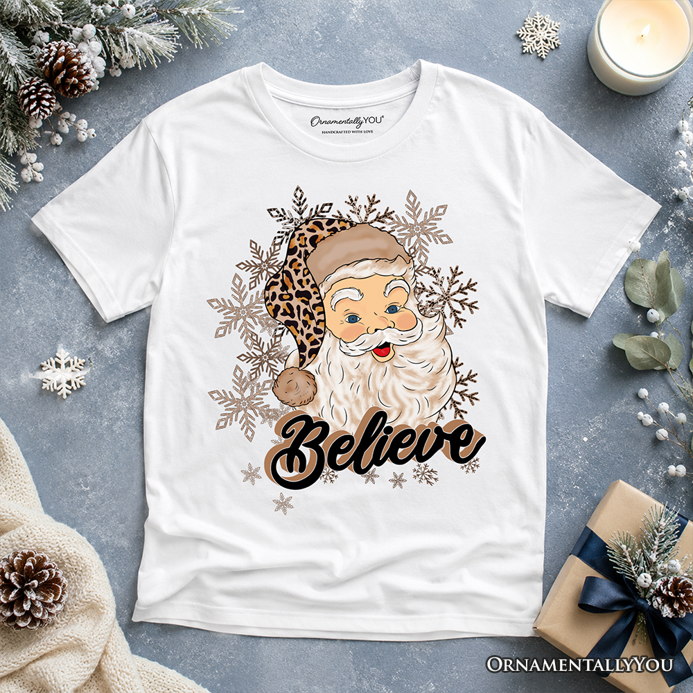 Kids Believe Santa Cheetah Leopard T-Shirt, Retro Christmas Youth Tee - Grazingbelles