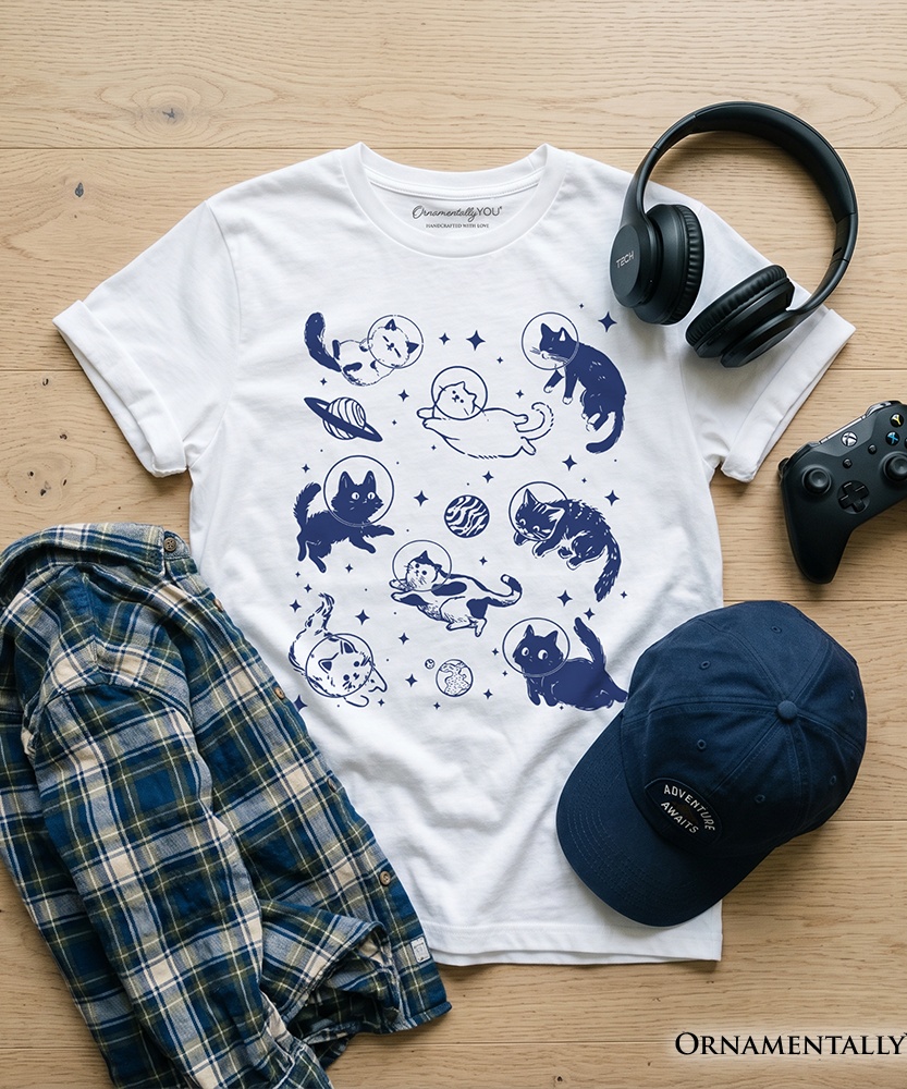 Kids Cats in Space Retro T-Shirt, Funny Astronaut Tee for Youth