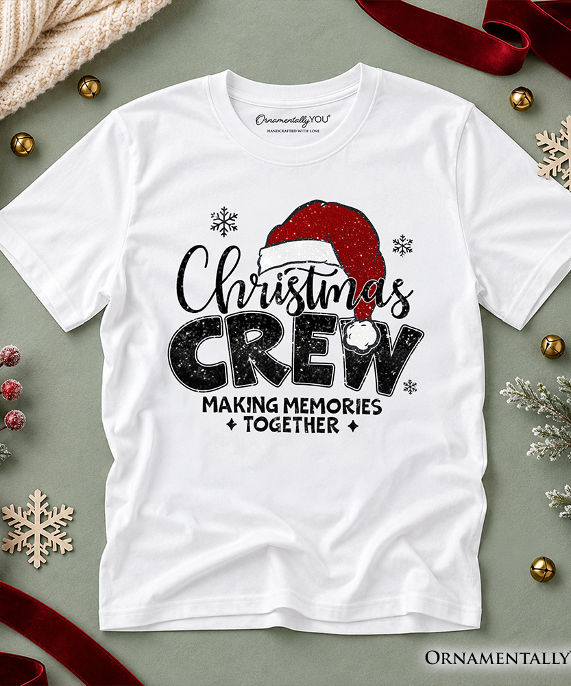 Kids Christmas Crew T-Shirt, Glitter Santa Hat Youth Tee for Making Memories