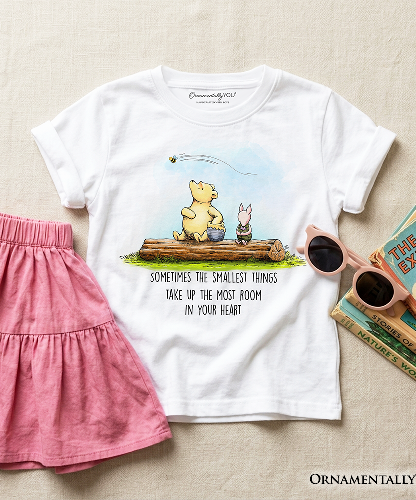 Kids Heartwarming Winnie-the-Pooh Quote T-Shirt, 1926 A.A. Milne Small Things Friendly Tee for Youth
