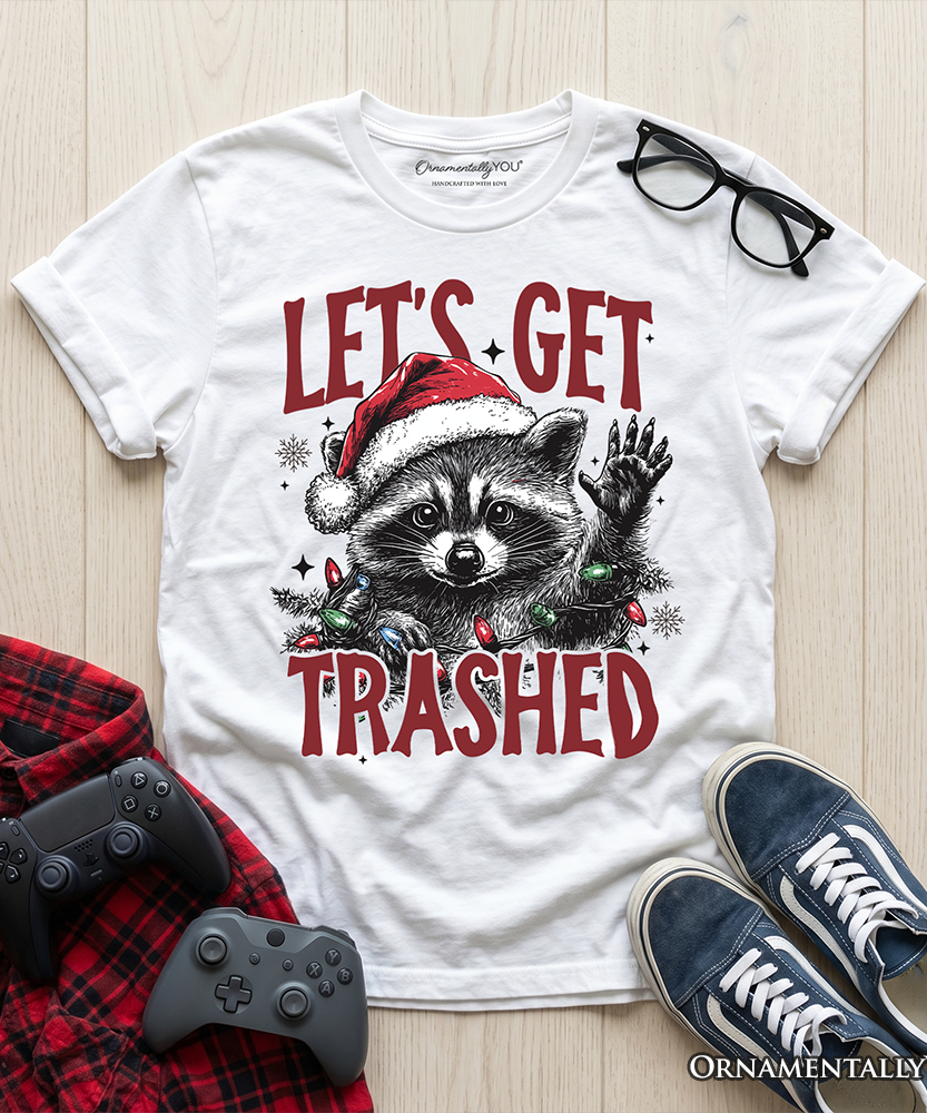 Kids Let's Get Trashed Christmas Raccoon T-Shirt, Funny Youth Tee - Grazingbelles