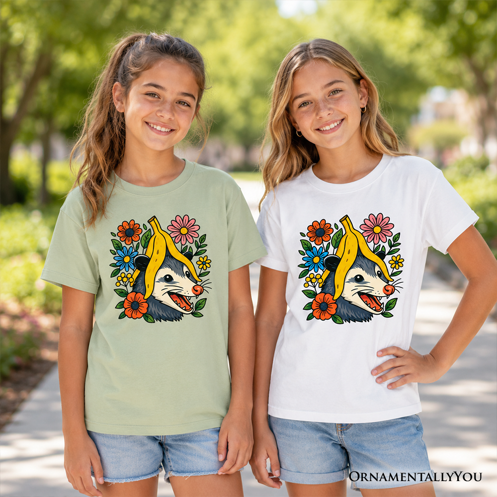 Banana Possum Floral Kids T-Shirt, Funny Animal Tee for Youth Girls - Grazingbelles