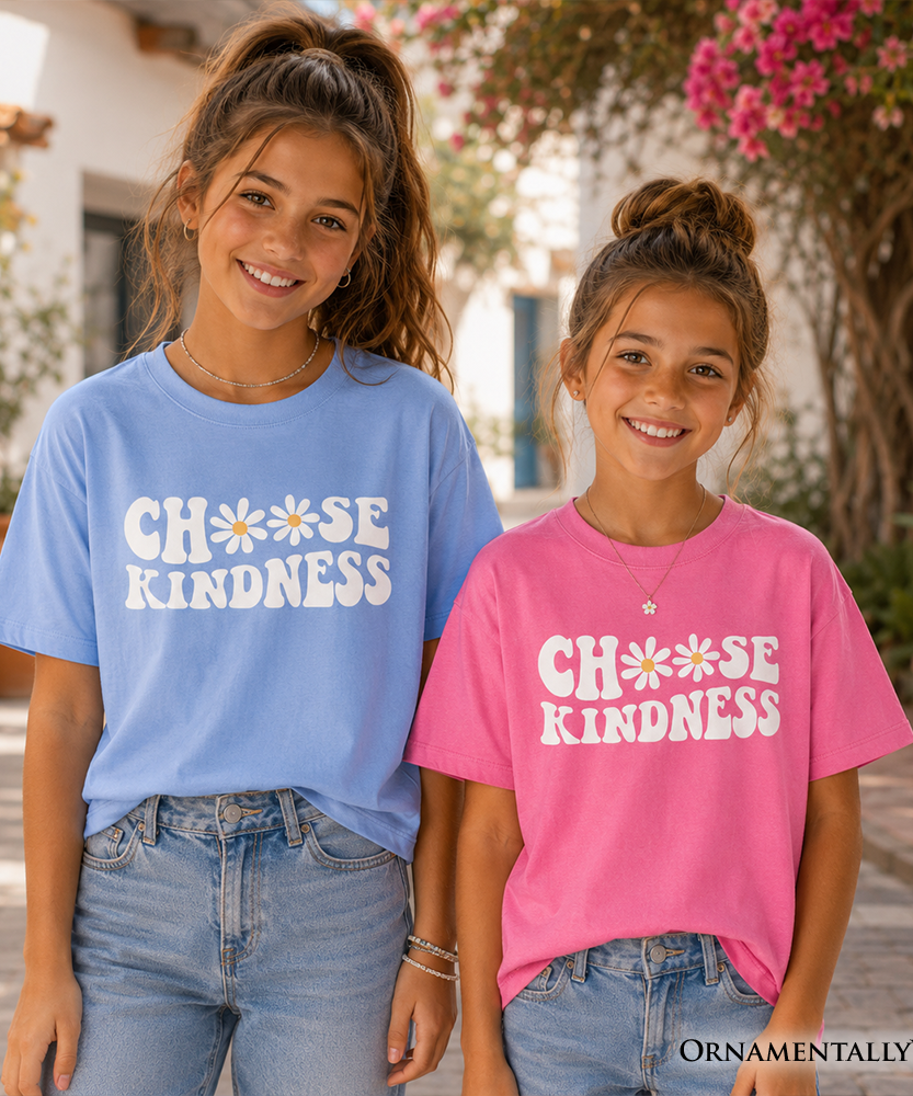 Choose Kindness Daisies Kids T-Shirt, Retro Groovy Positive Quote Tee for Youth - Grazingbelles