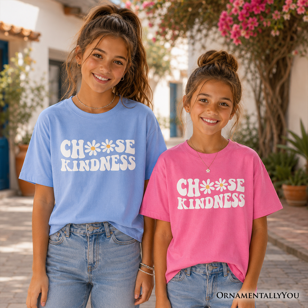 Choose Kindness Daisies Kids T-Shirt, Retro Groovy Positive Quote Tee for Youth - Grazingbelles